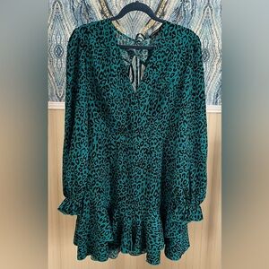 Double Crazy Leopard Print Green Dress, Size XL